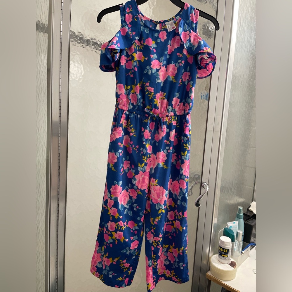 Girls floral cold shoulder jumpsuit (14)